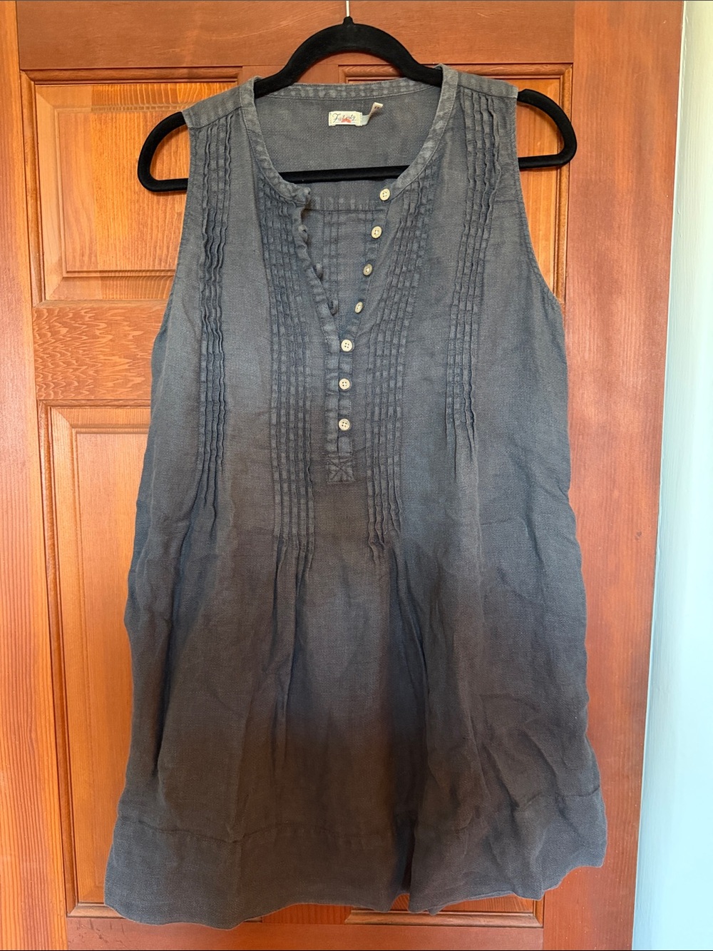 Faherty Slate Gray Sleeveless Pintuck Linen Dress